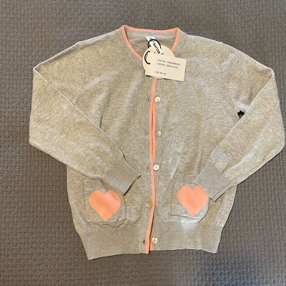 NWT! Adorable gray cardigan with hearts on pockets